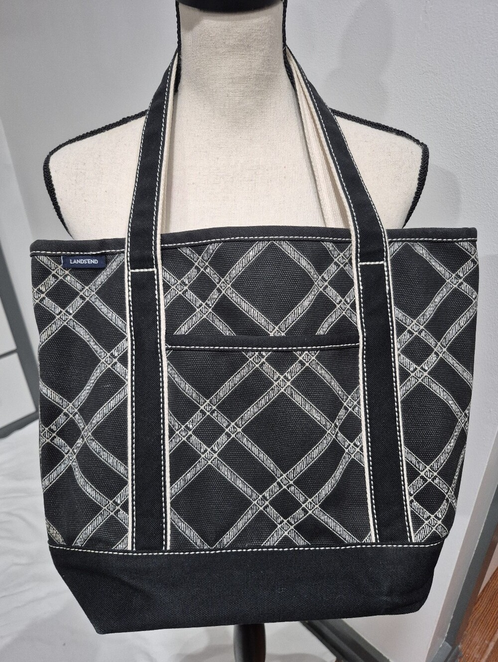 Lands End Medium Open Top Regular Handle Canvas Tote Bag